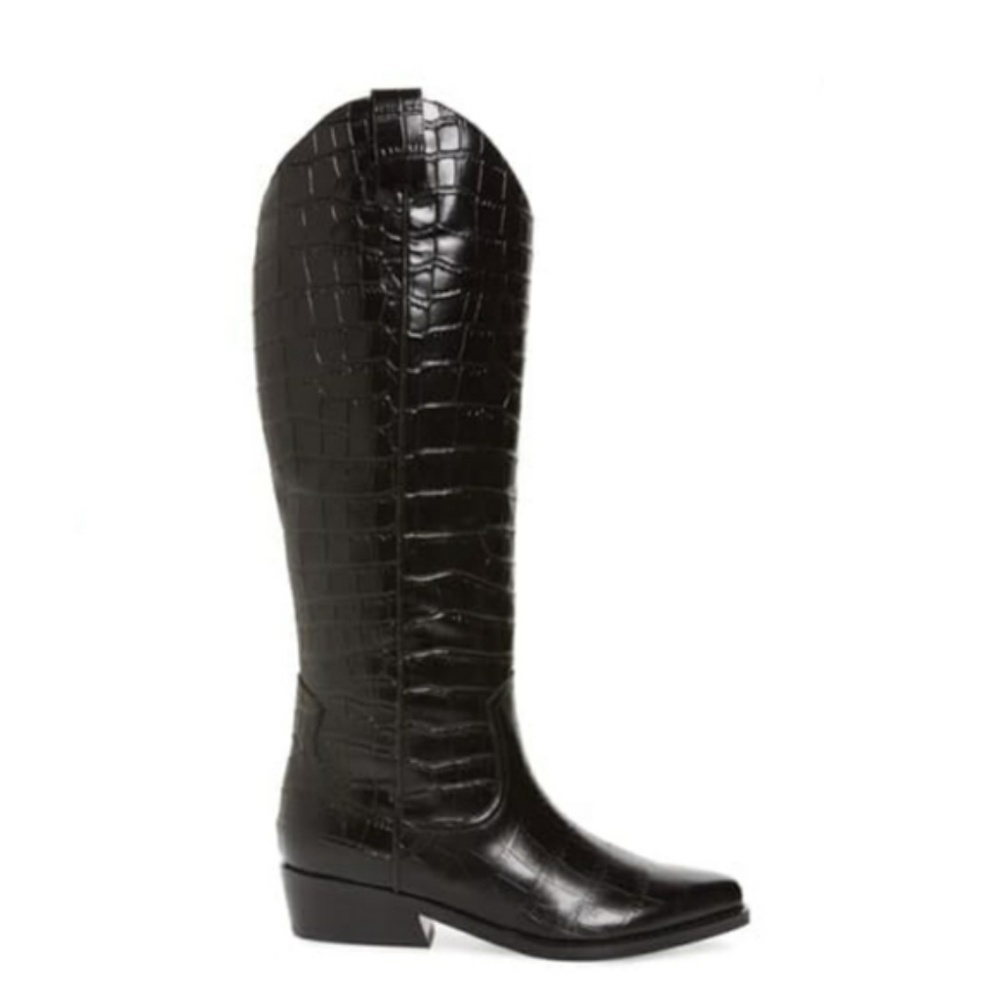 Marc Fisher Black Croc-Embossed Heeled Boots